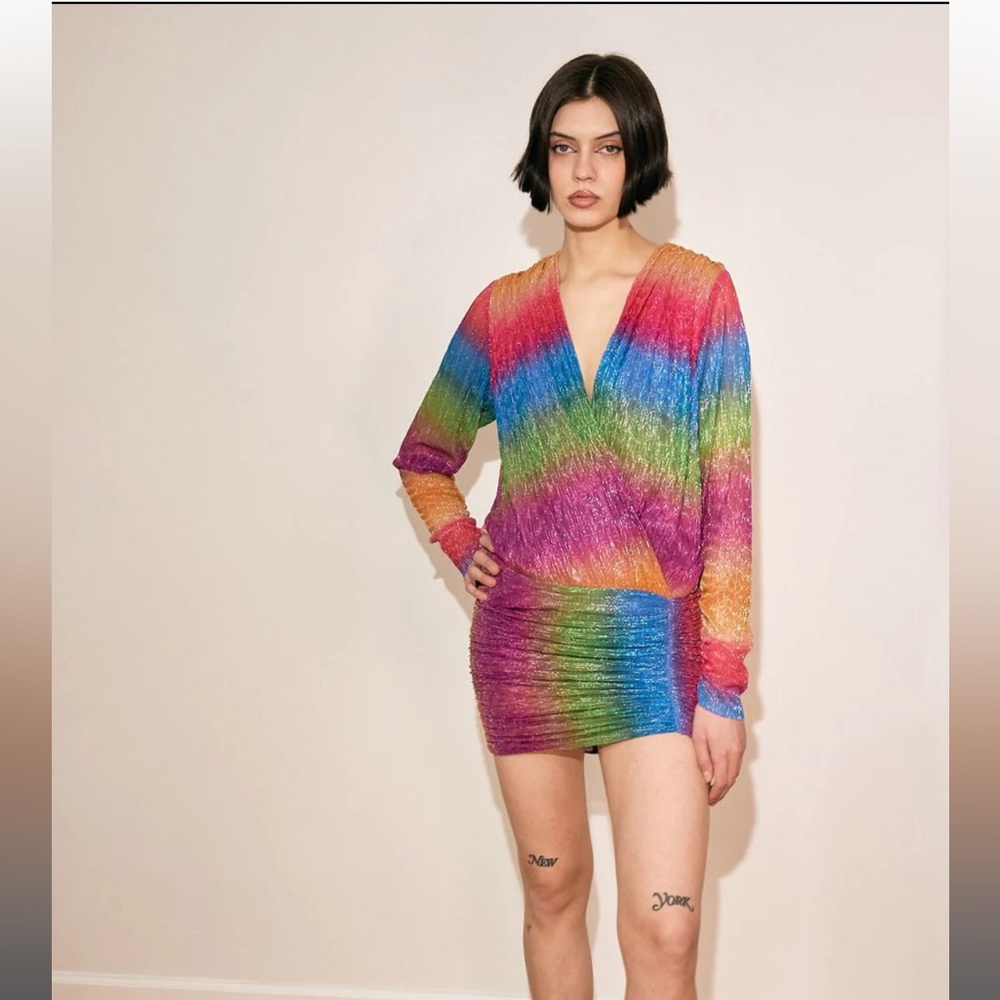 NWT MIA VESPER RAINBOW DROP WAIST DISCO DRESS Sz XL/14